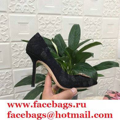 Dolce  &  Gabbana Heel 10.5cm Taormina Lace Pumps Black with Devotion Heart 2021